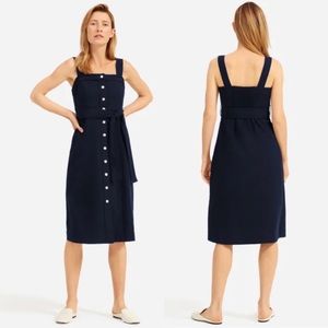 Everlane The Cotton Weave Picnic Button Front Midi Dress Navy